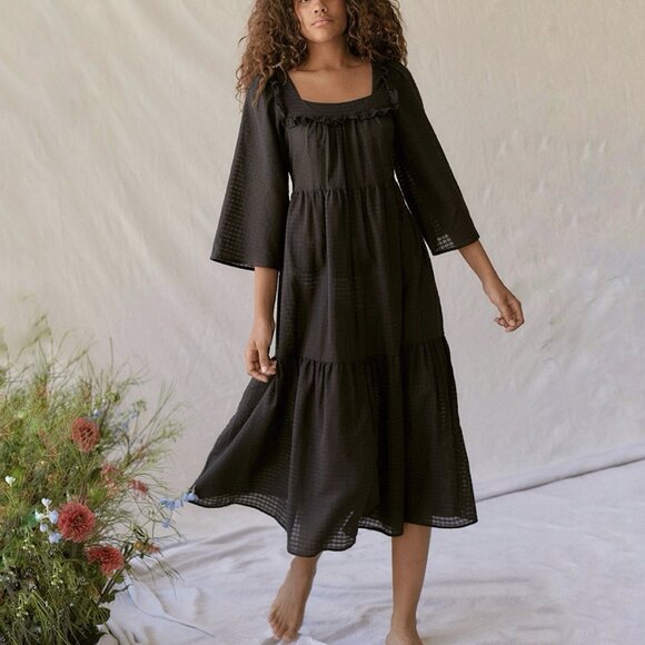 Christy Dawn The Elodie Dress in Black Wide Sleeves Back Tie Women’s Size Small - Picture 1 of 8